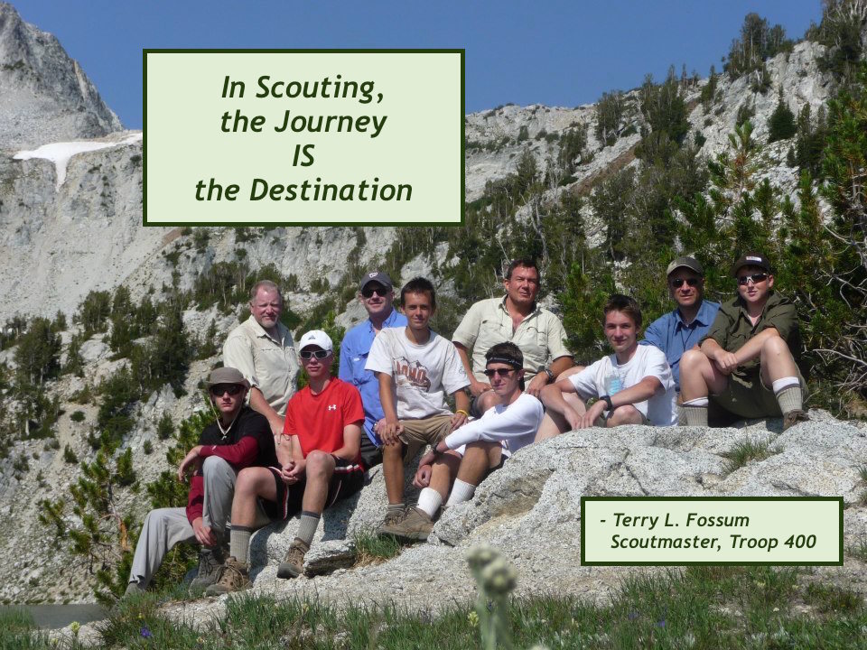 Terry Fossum with his Troop 400 Scouts on a mountain backcountry trek